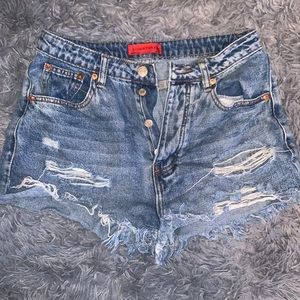 High waisted blue jean shorts